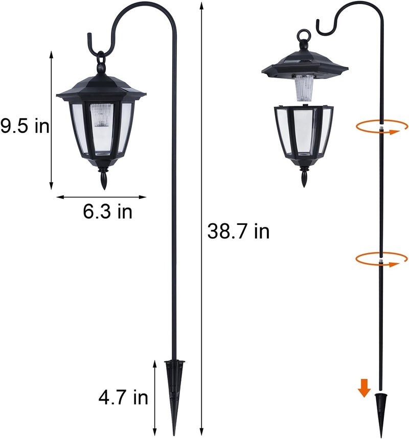 Dynaming 2 Pack Solar Hanging Lights Outdoor, Solar Powered Garden Decorative Lanterns with 2 x 38 Inch Shepherd Hooks, Waterproof Landscape Lighting for Lawn Patio Yard Pathway Driveway, Warm White - Image 3